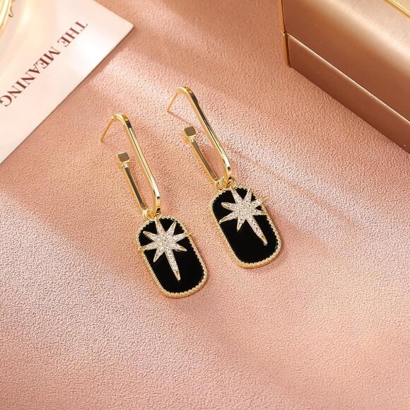 Black 1 Gold Lightweight Statement Dangle Trendy Hypoallergic Earring For Women - Picture 5 of 8